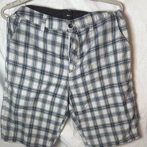 Hurley Plaid Shorts‎ Men Gray White Zip Fly Casual